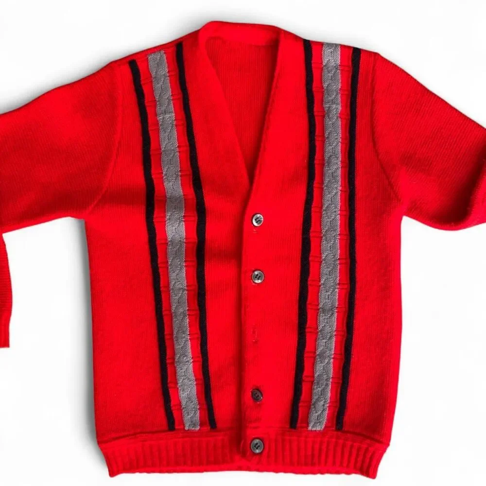 Vintage 70s kids red Cardigan sweater size 6-8 years old